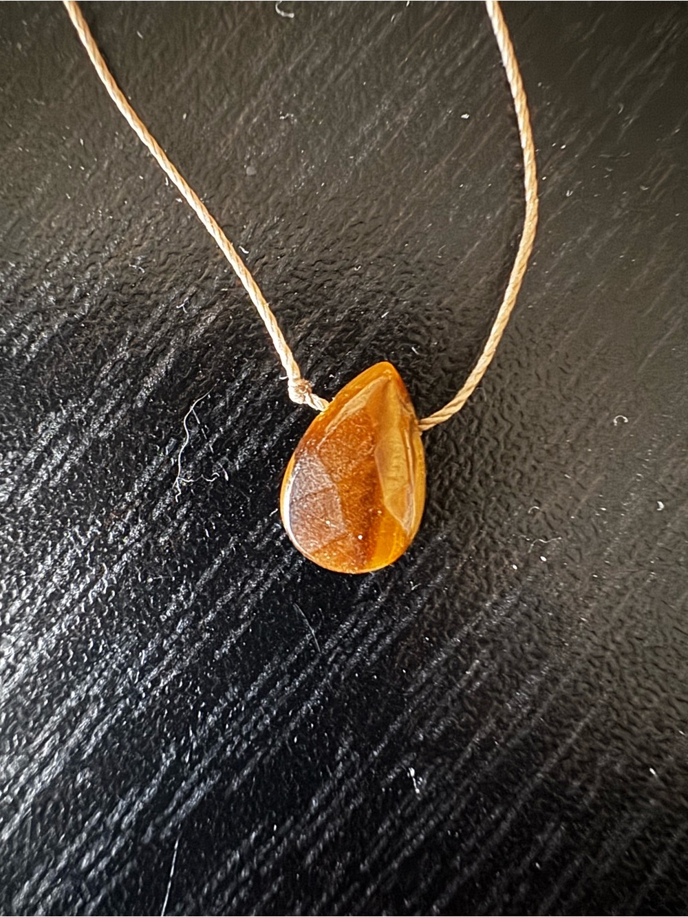 Amber Teardrop Pendant Necklace - Brown